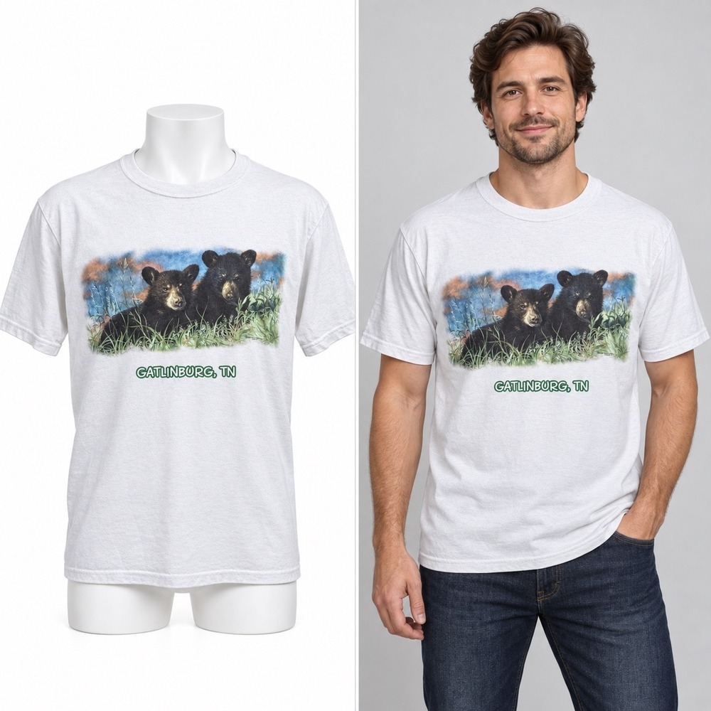 Vintage Fruit of the Loom Gatlinburg TN Bear Graphic T-Shirt Adult M White Retro